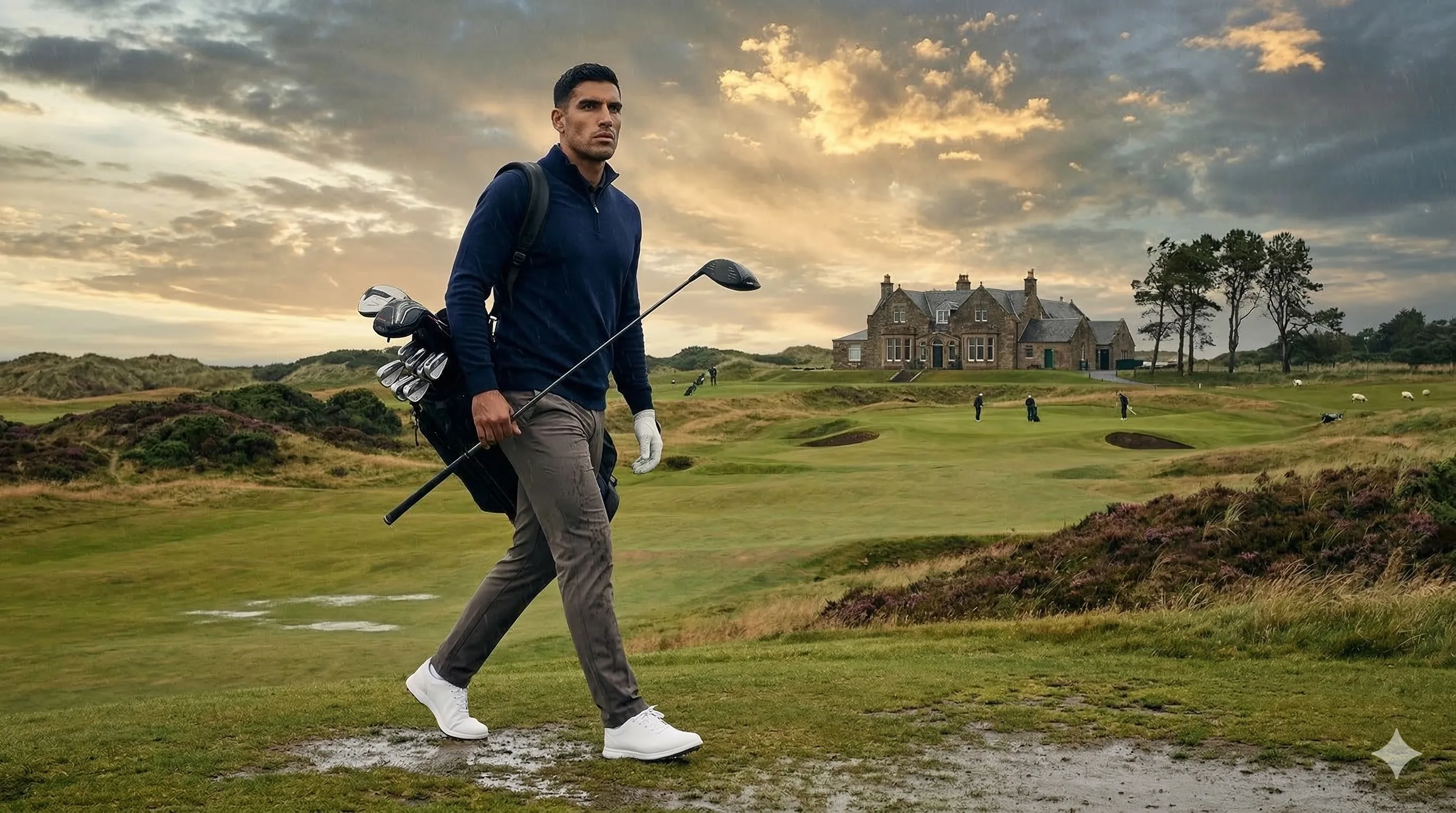 Golf training outdoors in urban environment